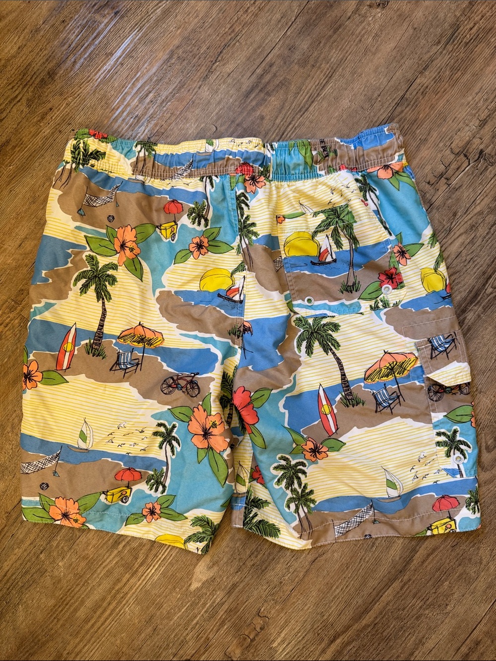 Merona Men's Tropical Board Shorts - Blue, Tan & Orange Floral - Picture 4 of 4